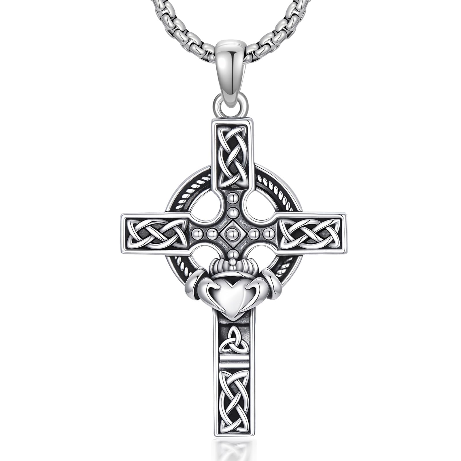 925 Sterling Silver Cross Pendant Necklace for Men Women Amulet Necklace Protection Jewelry Religious Gifts(With Gift Box)
