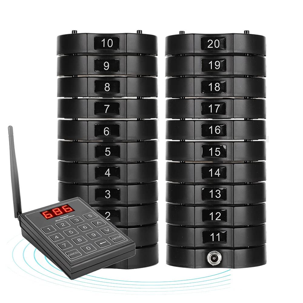 Servidor de localizadores para restaurantes, Localizador de Restaurante Inalámbrico 999 Canales 3 Modos 10-20 Localizadores(20Pagers)