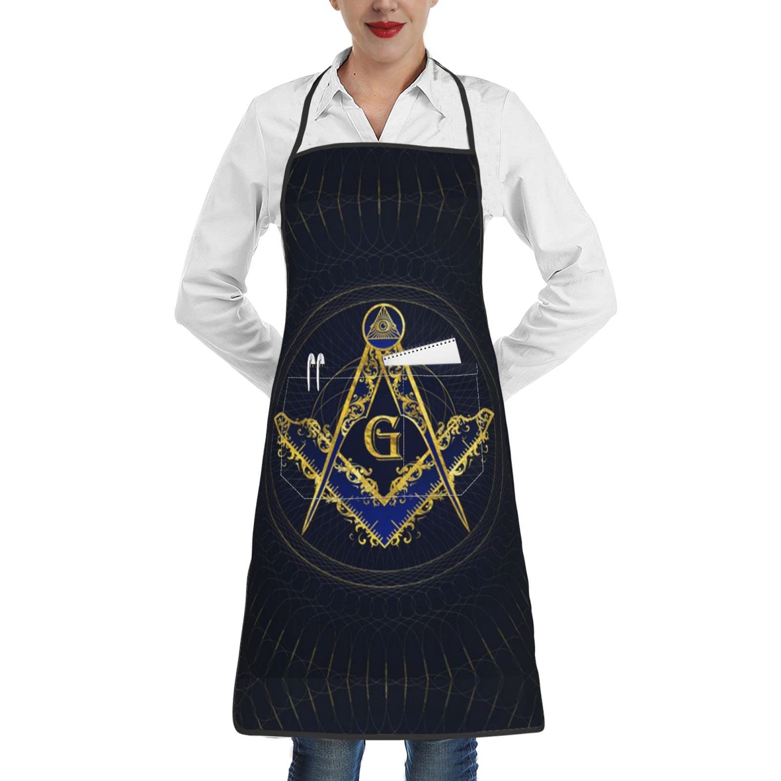 Iubbki Unisex As Pic Freemasonry Symbol Square And Compasses Aprons For Women Men Waterproof Apron Kitchen Chef Cooking Bbq