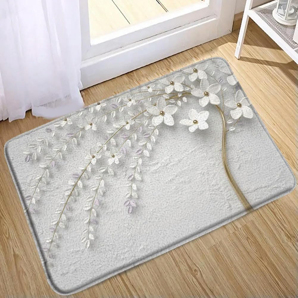 Elegant Bouquet of Fantastic White Flowers 3D Style Shower Curtain Bathroom Curtain with Bath Rug Carpet Set Floral Home Decor-3140SD-mat