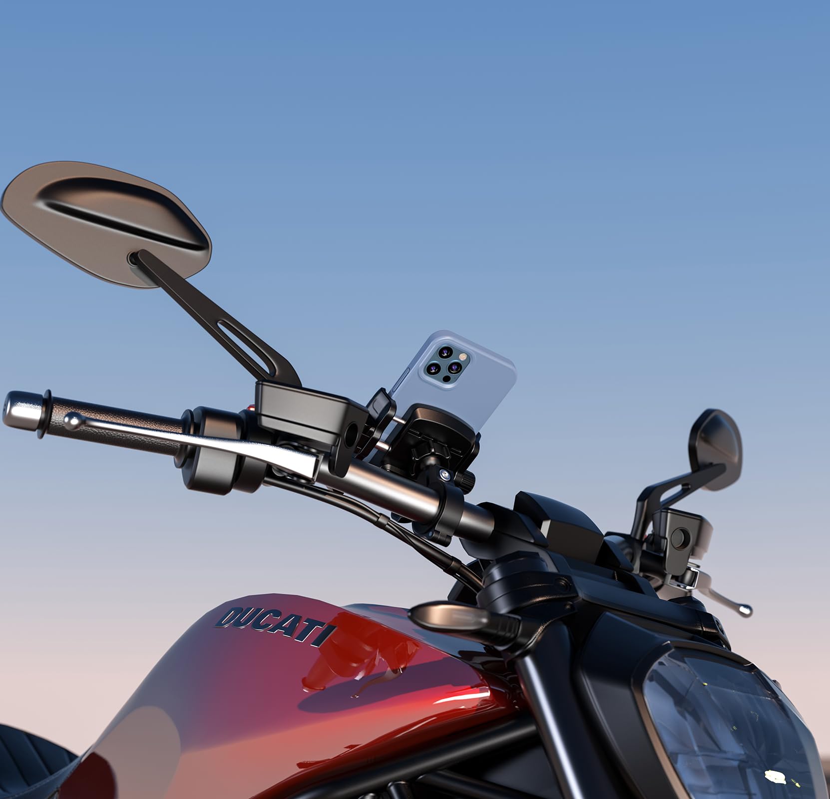 iMESTOU Support USB en aluminium pour moto avec charge rapide USB-C, convient pour téléphones de 13,7 à 18,3 cm jusqu'à 15 mm d'épaisseur, guidon 12''