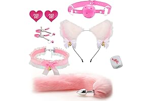 Costume Accessory Set Adults Plush Cat Ears Headband Choker Mouth Gag Ball...