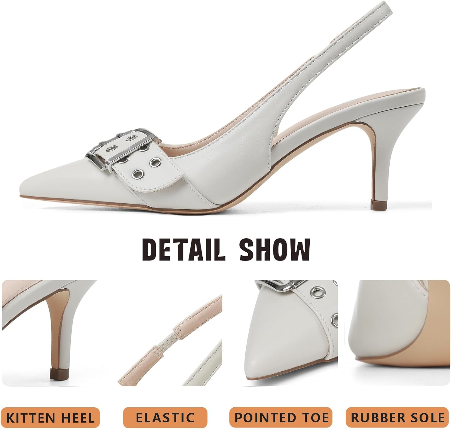Eteridrey Kitten Heels for Women Pointed Close Toe Elastic Slingback Heel Comfortable Sexy Pumps Party Office Dress Shoes - Image 5