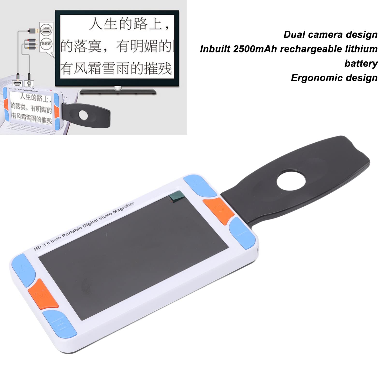 Przenośna Lupa Cyfrowa, 5-calowy Kolorowy LCD 800x480 Przenośna Lupa Cyfrowa od 3X do 48X Elektroniczna Pomoc w Czytaniu, Podwójny Aparat z Blokadą Ekranu Elektroniczna Lupa, 100-240 V(EU)