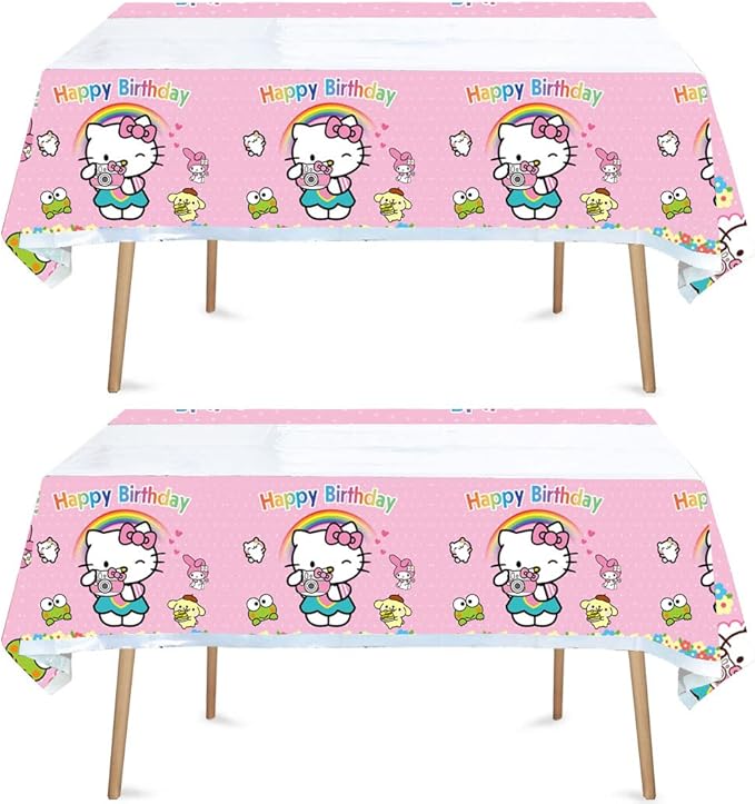 ADILAIDUN 2pcs Hello Kitty Tablecloth Table Cover, for Kitty Theme