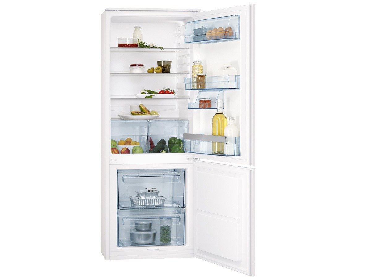 AEG SANTO SCS51400S1 Réfrigérateur/congélateur encastrable/A+ / 144,1 cm de hauteur / 238 kWh/an / 170 l Partie de refroidissement/Compartiment de congélation 53L / Système de porte à remorque/Blanc