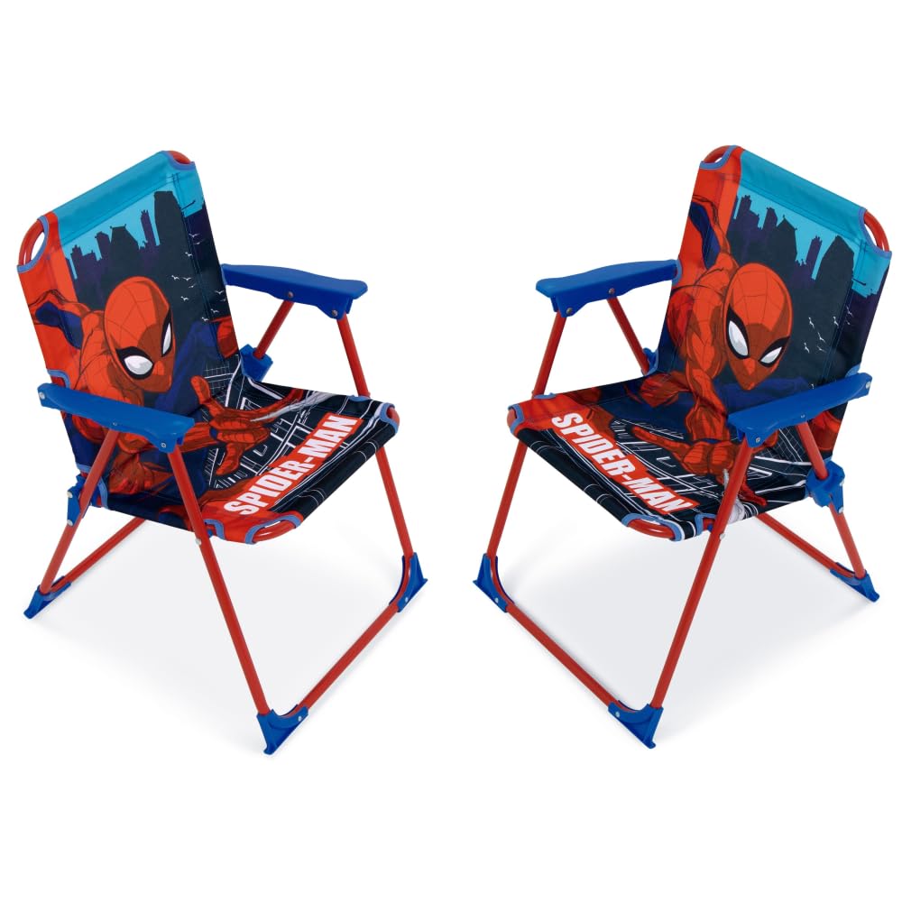 Set Giardino Bambini Spiderman Marvel con 2 Sedie Tavolino e Ombrellone Tavolo Mare Pieghevole Supereroe Sedie 35x38x52 cm Portata 30 kg Età 3+