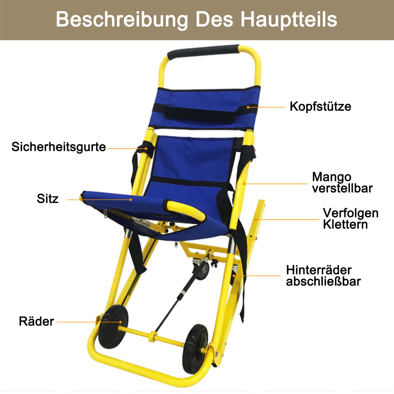 Portable Folding Stair Chair, Manual Lift Stair Chair Ambulance Firefighter Evacuation Light Lift Stair Chair - Lifts Up to 350 lbs for Disabled Transfer mit Quick Release Buckles