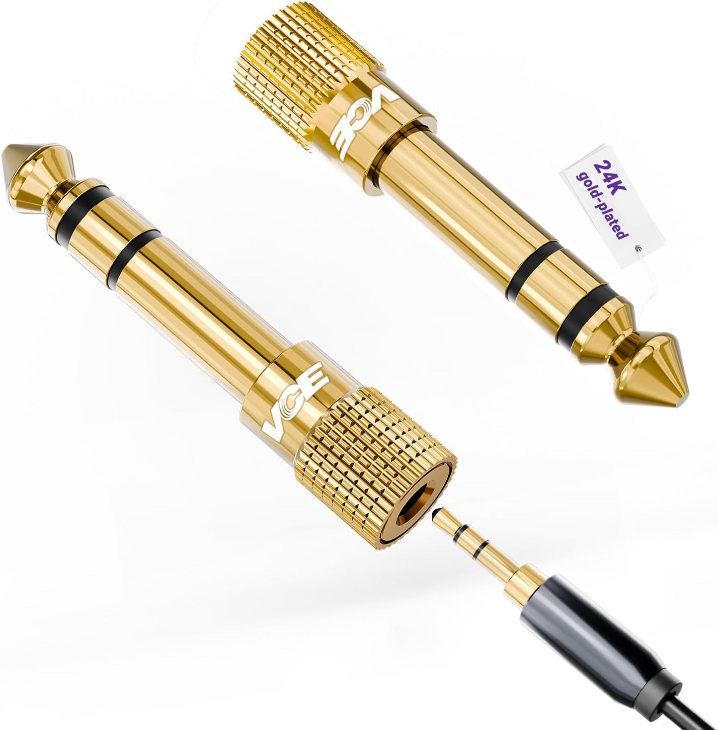 VCE VCE 2-PACK 6.35mm (1/4 inch) to 3.5mm(1/8 inch) Male to Female Stereo Jack Adapter