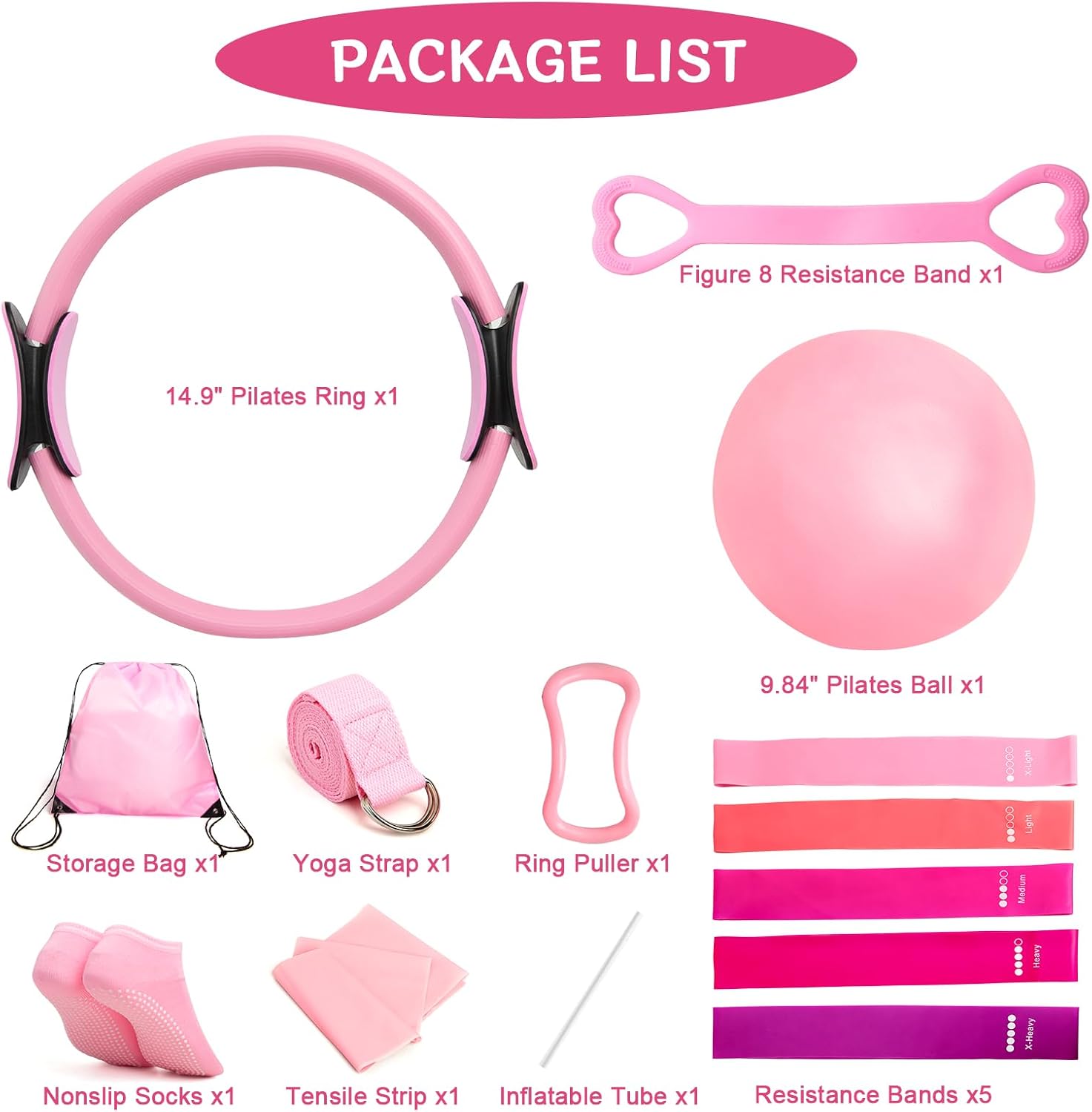 IwIeIaIrI Pilates Ring 13 Set, Pilates Kit for Home Workout,Pilates Equipment with 14.9'' Pilates Circle and Ball,5 Strength Bands, Resistance Bands,Grip Socks Accessories for Starter Home Workouts