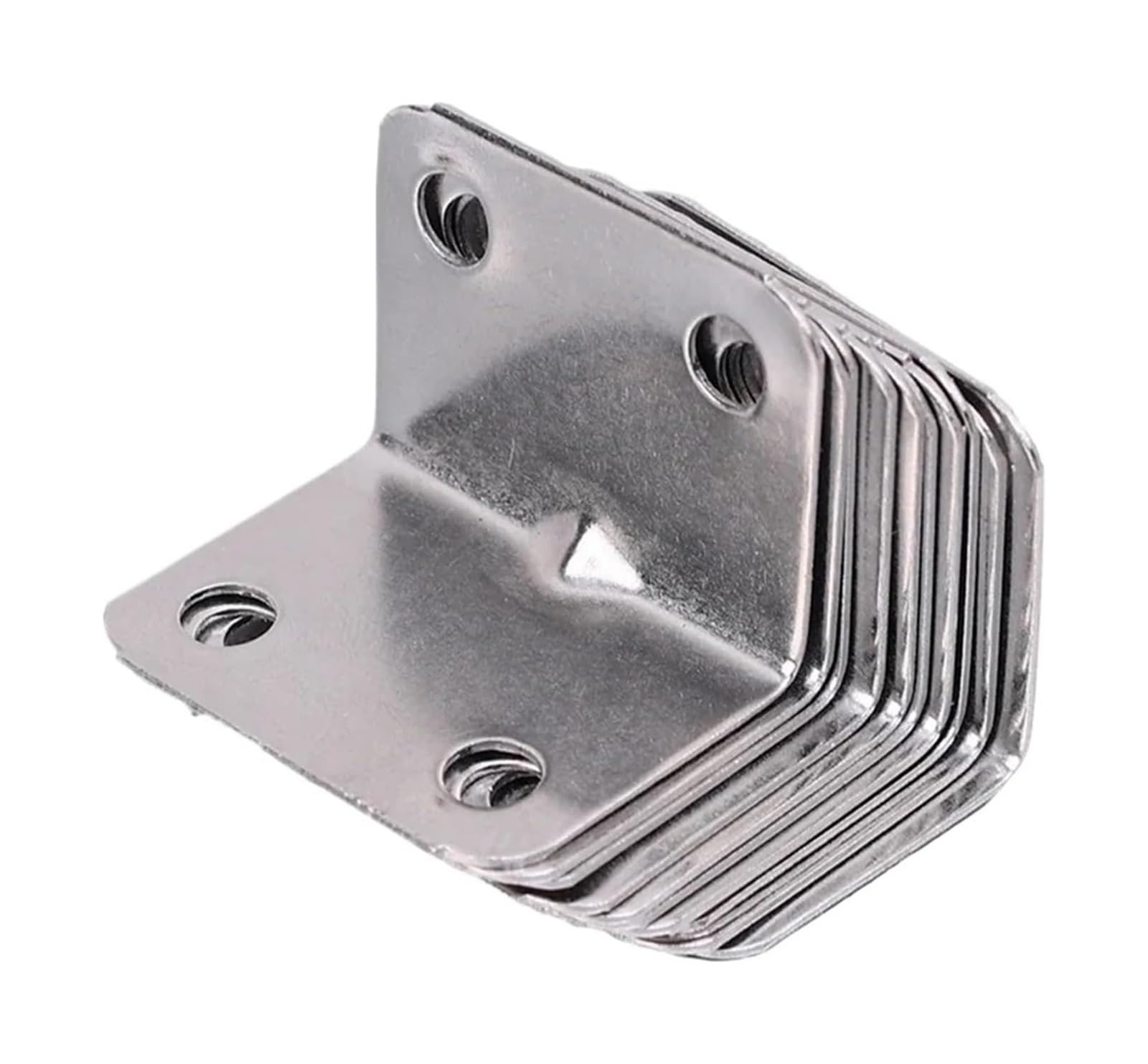 Opeximatun 4Holes-10Pcs Angle Brackets, L Bracket Stainless Steel Corner Right Angle For Furniture Bedframe Cabinet(4Holes-10Pcs)