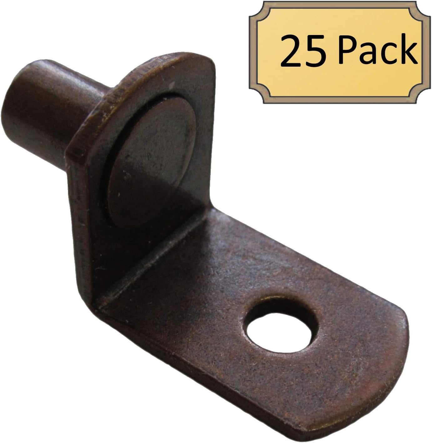 5mm L-Shaped Bracket Style Cabinet Shelf Support Pegs with Hole for Closets, Kitchens, & Furniture - Antique Bronze - 25 Pack