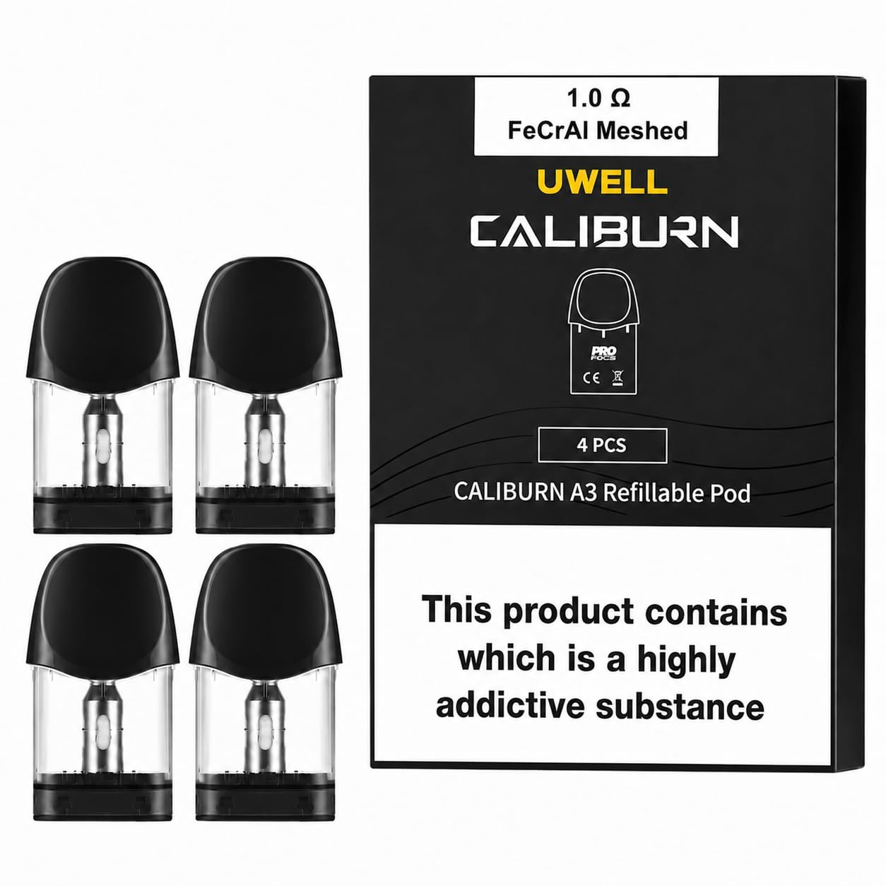Uwell Caliburn A3 Replacement Pods 1.0 Ohm Mesh [Pack of 4]