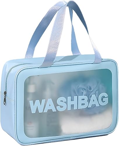 Neceser de viaje para mujeres y hombres, bolsa de aseo translúcida mate con mango práctico, bolsa de cosméticos de maquillaje, organizador de viaje