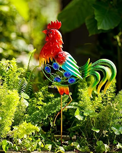 GDF 20 Chicken Decor - Outdoor Rooster Decor Solar Lights -Metal Rooster Garden Decorations for Yard Pathway Lawn Patio Courtyard, Gifts for Her/Him (Updated)