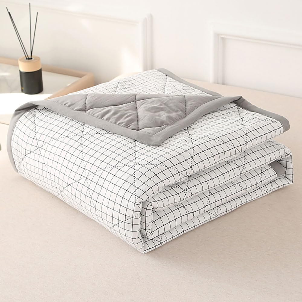 DOTBUY-SHOP Quilted Bedspreads, Check Quilt Bed Throws Cotton Filling Duvet Super King Single Double Size Children's Bed Reversible Quilted Throw for All Season (White,180x200cm)