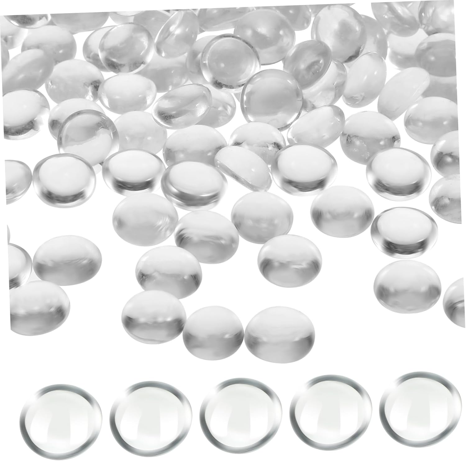 750pcs Clear Glass Pebbles for Vases and Fish Tanks Decorative Flat Beads for Home Decor Garden Arrangements and Craft Projects Polished Smooth Finish