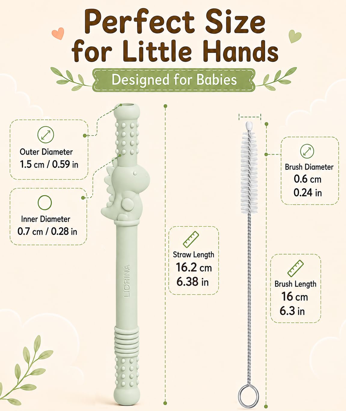 Teething Sticks for Babies 36+ Months, Soft Silicone Teething Tubes for Back Molars, Dinosaur Teething Toys with 2 Cleaning Brushes, Gift for Toddlers, Multicolor 6-Pack image 2