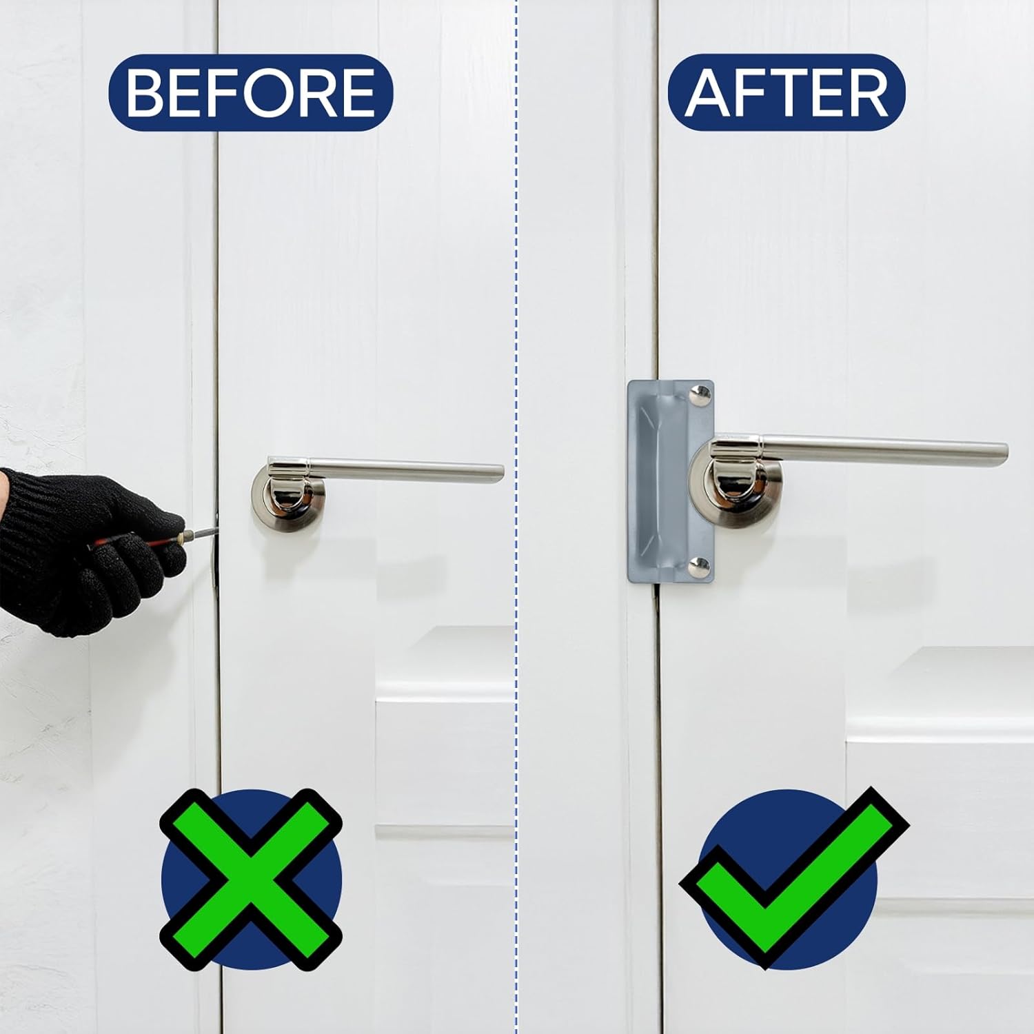 4 Pieces Latch Guard Plate Cover, 3'' x 7'' Carbon Steel Latch Security Plate with Screws, Easy to Install Door Lock Protector Striker Cover for Outswing Exterior Door