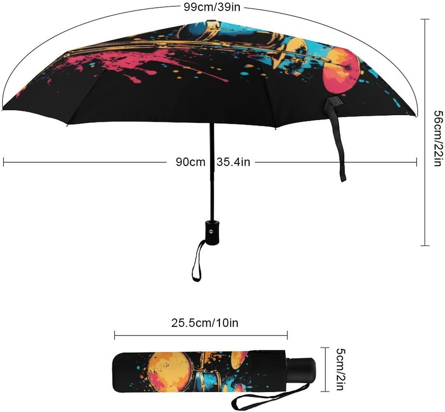 Colorful Drum Set Sun Umbrella Windproof Automatic Folding Umbrellas Travel Accessories image 2