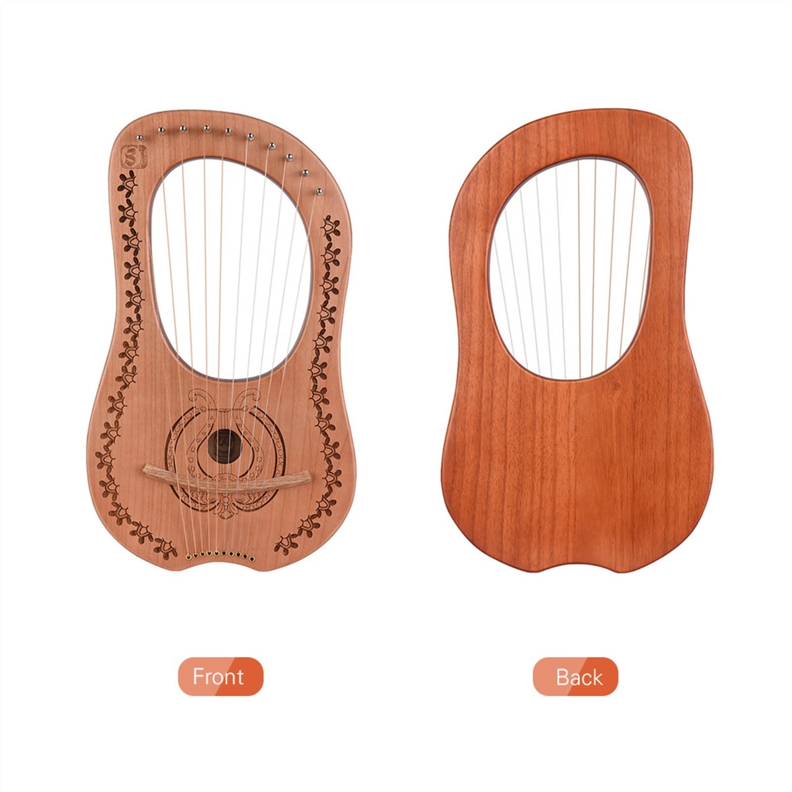 TSTS Lyre Instrument 10 Saiten Holz Ahorn Mahagoni Lyre Harp Instrument Holz Lyre Harp Metall Saiten Musikinstrument