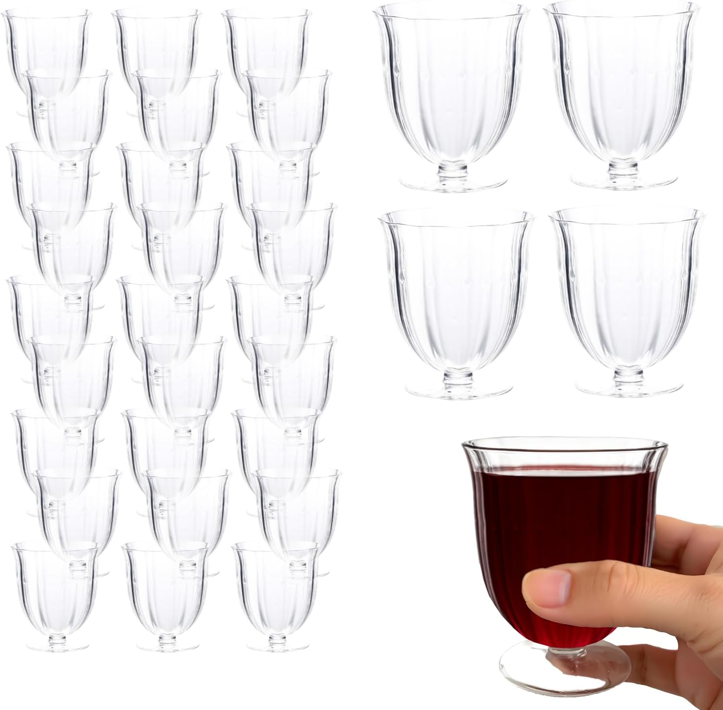 50 Pcs Plastic Wine Glasses, 5 oz Clear Vintage Style Goblets for Party, Disposable Water Goblets, Stemmed Wine Cups for Parties Weddings Toasts Drinks Catering Desserts Appetizers