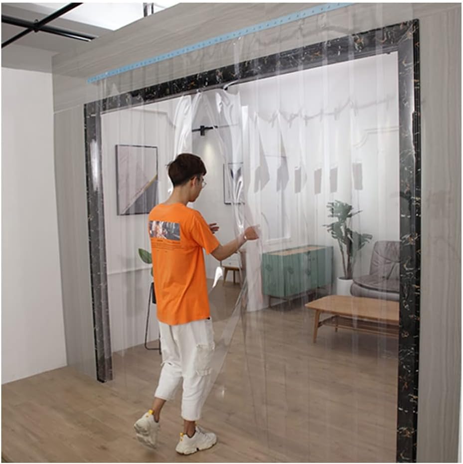 PVC Strip Curtain Kit, Clear Foldable Door Curtain for Air Conditioning & Entrance, 105x230cm, 7pcs Easy Installation Partition Solution