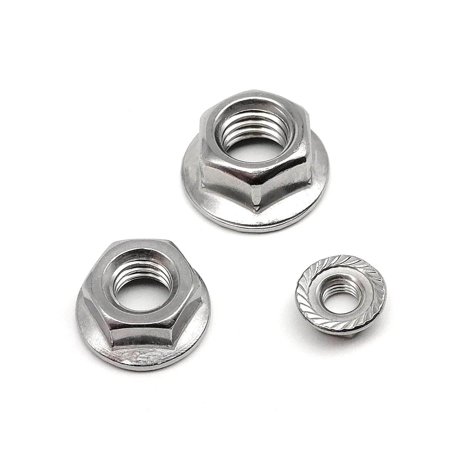 Hex nut with Flange, Fine Thread 304 Stainless Steel Hexagon Hex Head Serrated Lock Spinlock Flange Nut(M10*1.0)