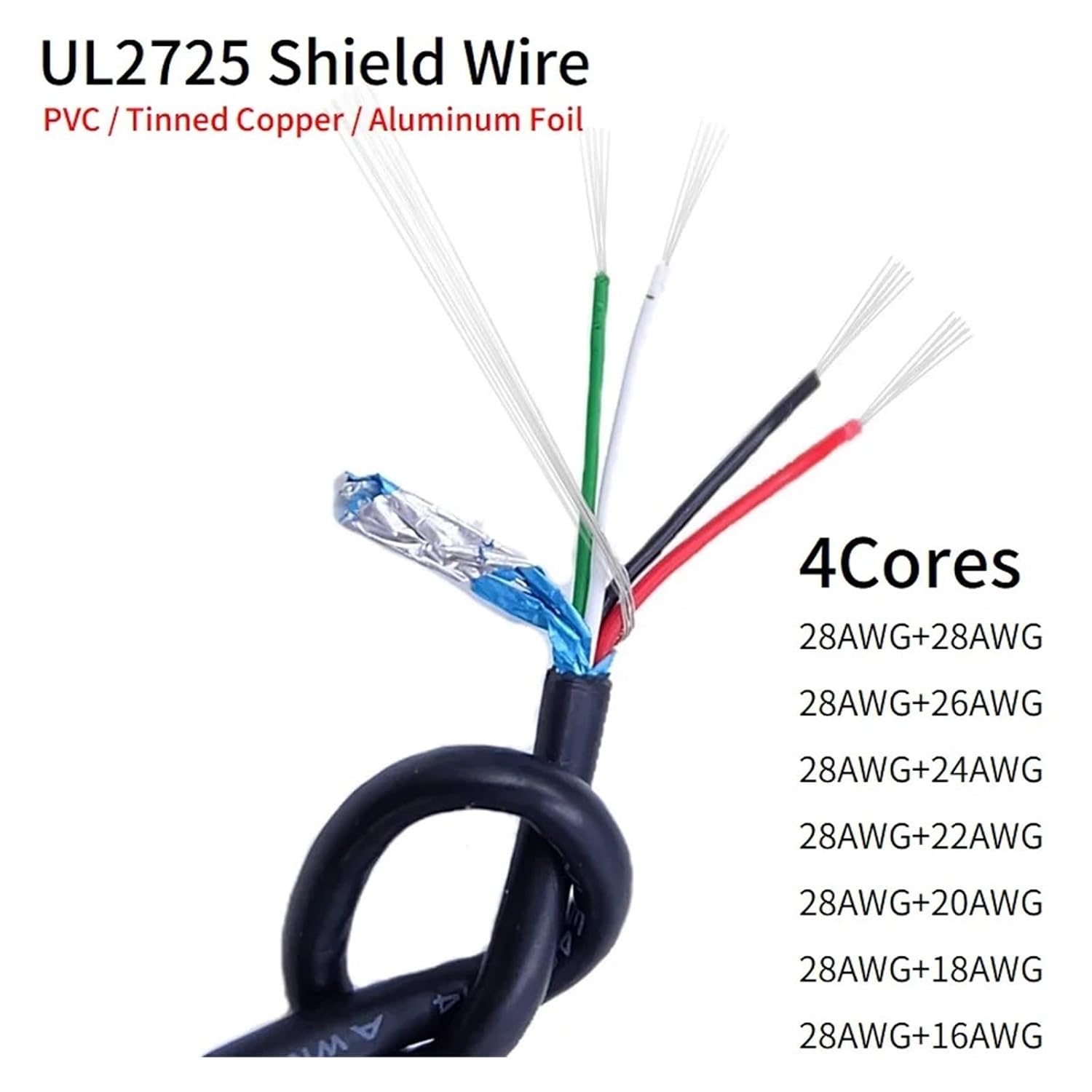 10M Shielded USB Audio Signal Cable - 4Cores Aluminum Foil Tinned Copper Line 28AWG - 16AWG Soft PVC for DIY Projects(10M-4CORES 28AWG and 16AWG)