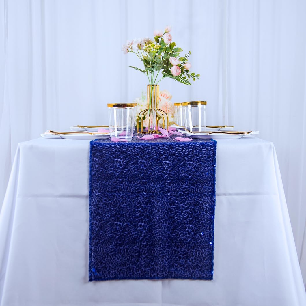 10 Pack Sequin Table Runners 12x108 Inches Table Runner for Wedding Glitter Table Runners Table Runner 108 Inches Birthday Wedding Party Decorations (Blue, 10)