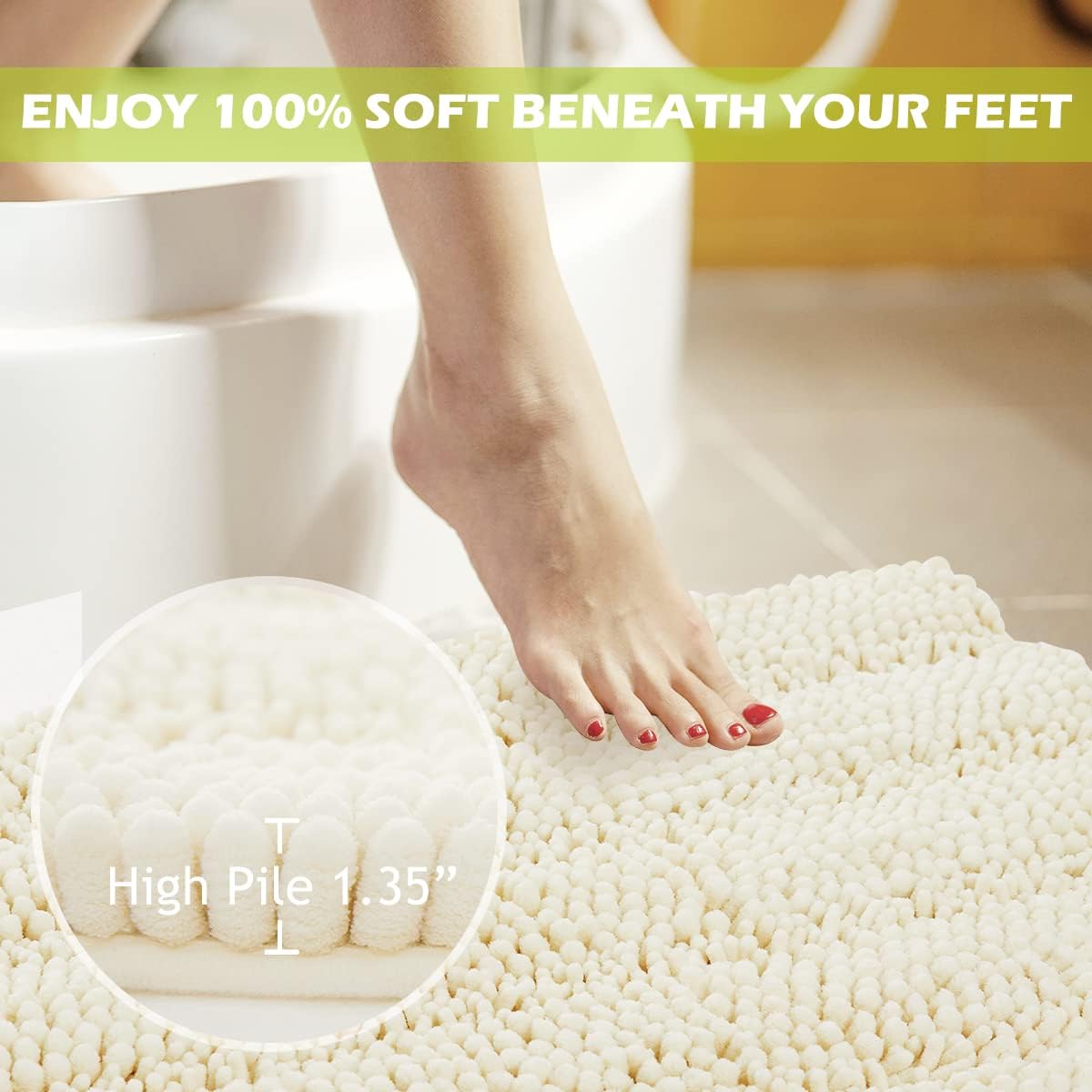 KGORGE Bathroom Floor Mats - Non Skid Absorbent Kitchen Rugs Washable Ultra Soft Area Indoor Outdoor Shower Anti Fatigue Easy Wash Carpet, Cream, 47" W x 17" L, 1 Piece