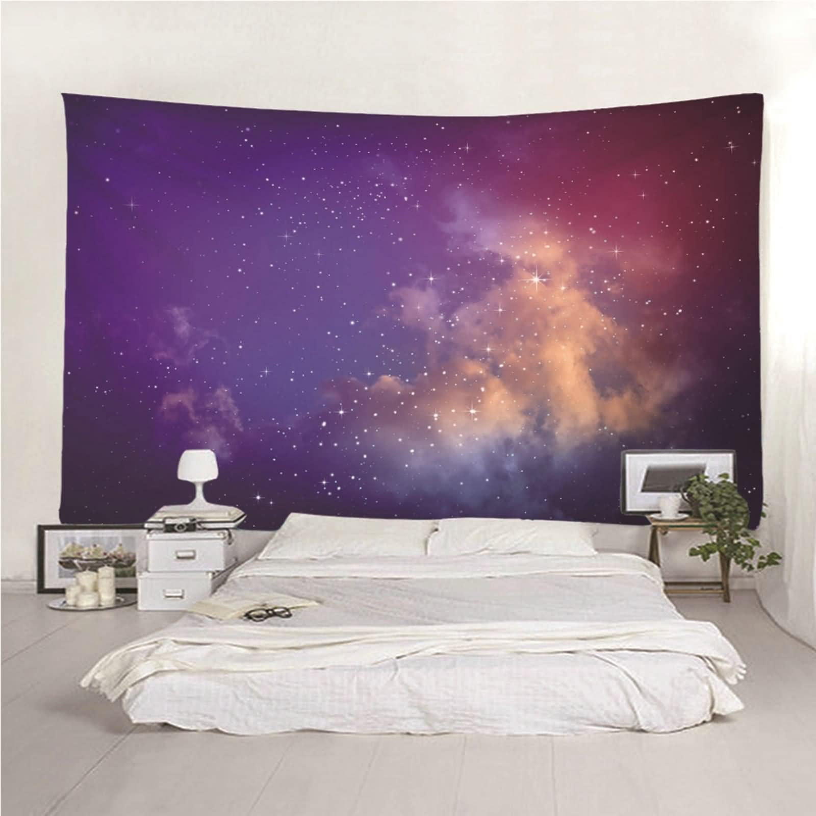 Tapices de Pared Navidad, Decoración Navideña Exterior Cielo y Estrella Poliéster Púrpura 240x220CM