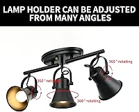 Vista 3 de KEESFU Kit de iluminación de pista de 3 luces, lámpara de techo semiempotrada negra con 3 cabezales de luz giratorios, iluminación de acento