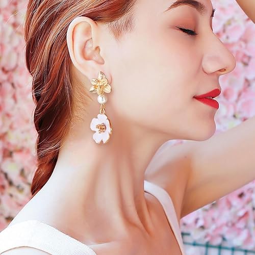 Miniatura 5 de Beebeecraft 1 caja de 14 piezas de aretes de flor chapados en oro de 18 quilates tridimensionales con lazo y parte trasera para hacer joyas