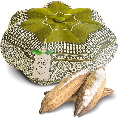 livasia Meditationskissen Stern - Ø 30x15cm - Yogakissen mit Kapok, Pouf, Bodenkissen sternförmig Yoga Zen Meditation, Zafukissen für Garten und Balkon, Sitzkissen handgefertigt (Grün)