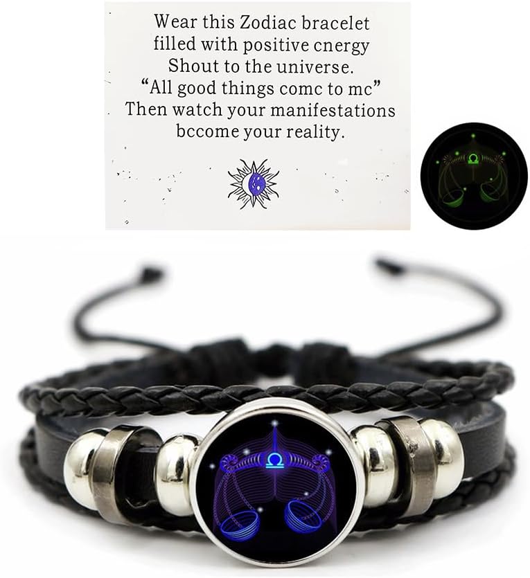 Zodiac Signs Spirit Bracelet Zodiac Bracelet for Women Men Adjustable 12 Constellation Bracelet Multilayer Zodiac Black Leather Bracelets Zodiac Sign Wrap Bracelet for Women Men Birthday Jewelry