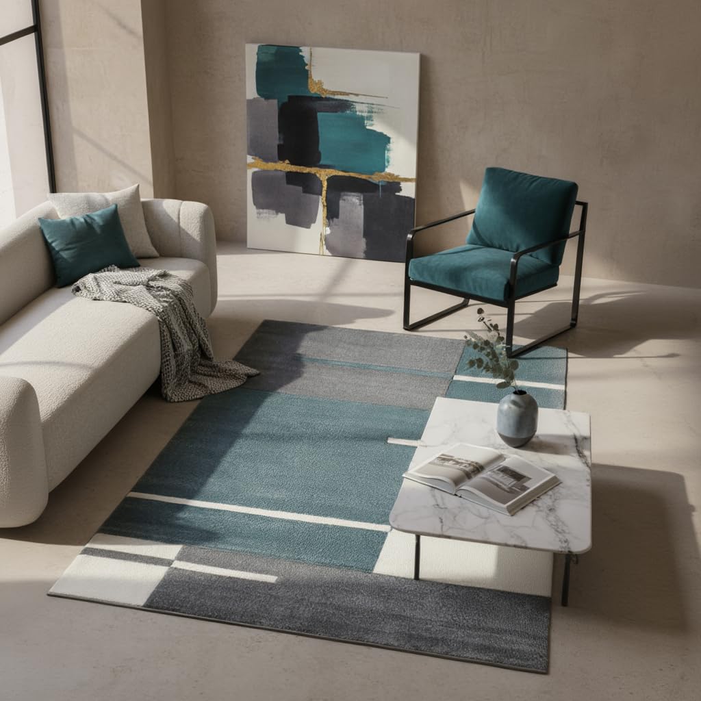 Tapis de couloir bleu Oeko-TEX Monza 280x370 grand tapis de salon uni lavable