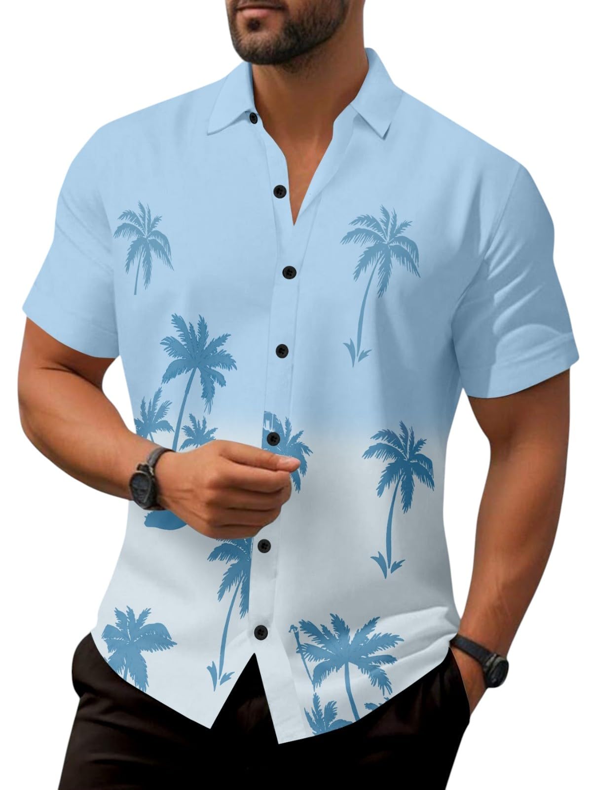 Uiriuy Men’s Vacation Shirt – Stylish Palm Print, Lightweight Casual Wear (in, Alpha, L, Regular, New_Sky_NARELI)