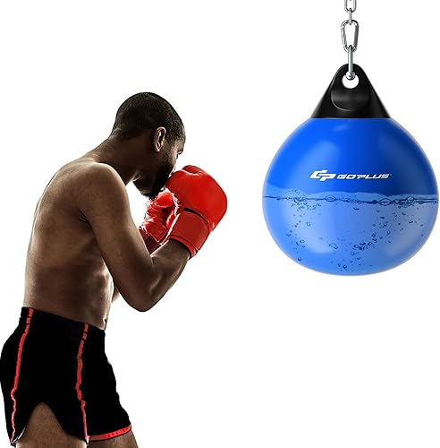 Goplus Bolsa de agua para agua, 21 pulgadas, 180 libras, 180 libras, 110 libras, saco de boxeo pesado con cadena de metal ajustable, manguera de