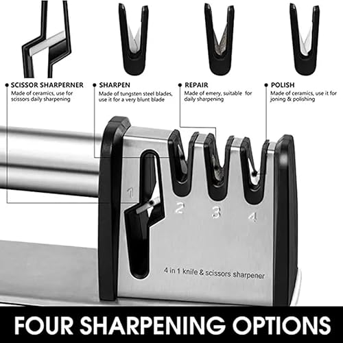 Miniatura 8 de Afilador de cuchillos de cocina  Sistema de afilado de cuchillos 4 en 1 para tijeras, cuchillos, cuchillas  Herramienta de afilado con mango