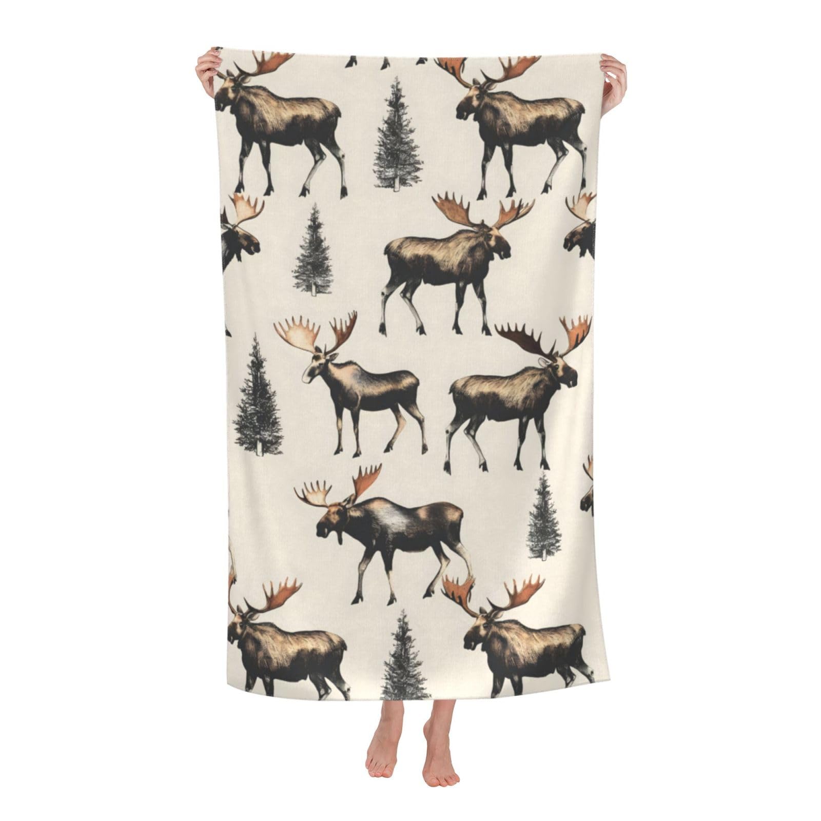 HLBSDM Moose Beach Towel 31inx51in Animal Sand Free Microfiber Quick Dry Pool Towel Absorbent Lightweight Towel for Swimming Bathroom Decor