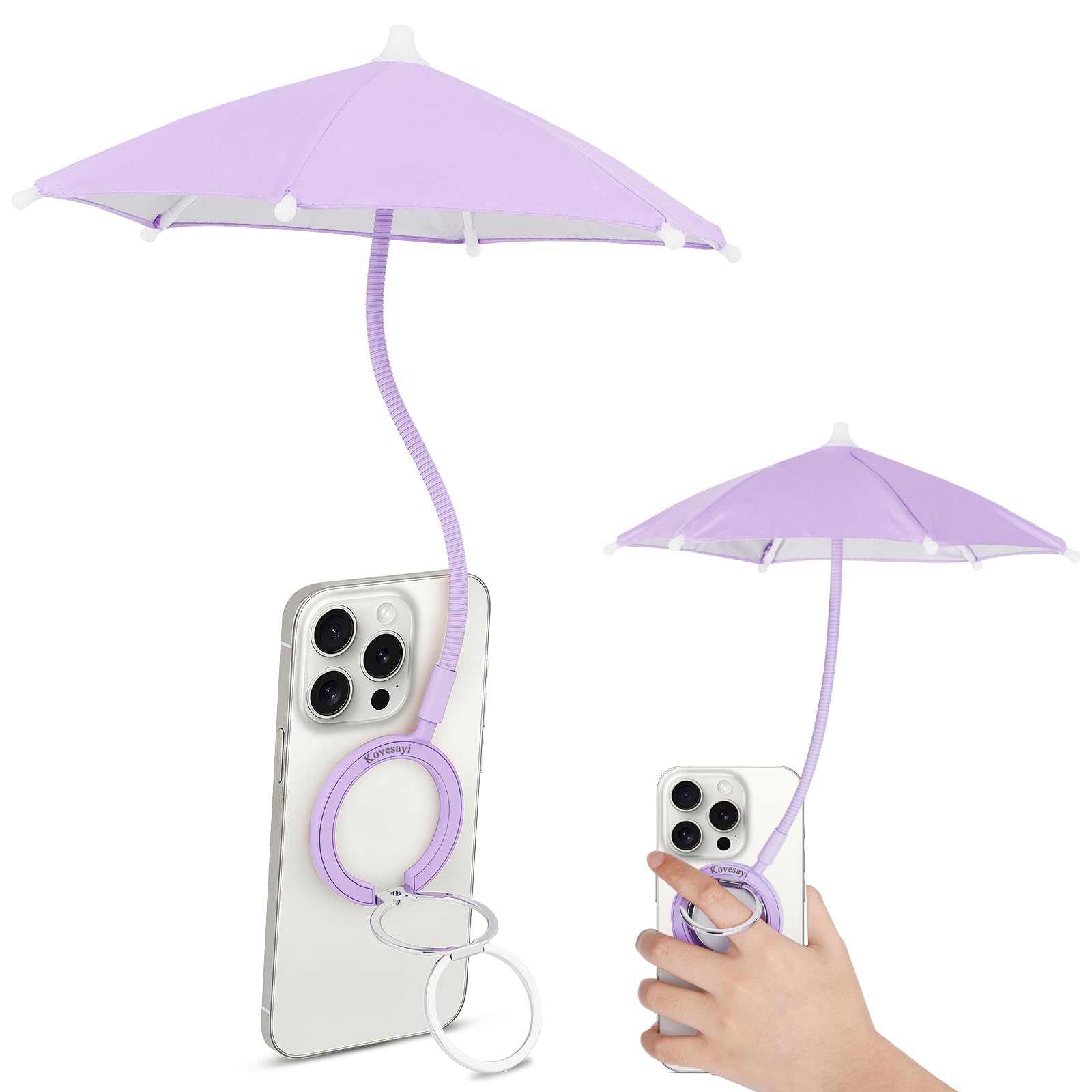 Magnetic Umbrella Phone Stand for Sun Protection,Adjustable Sun Shade Shield for iPhone 16/15/14/13/12 Pro Max,Samsung & Google,Detachable Ring Stand,