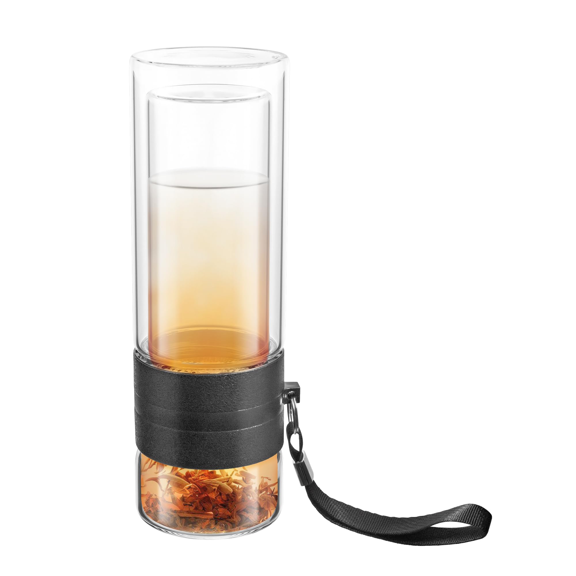 Navaris glazen theefles met filter - 500 ml - Waterfles van glas - Dubbelwandige drinkfles - Fles met dop, thee infuser en hoes