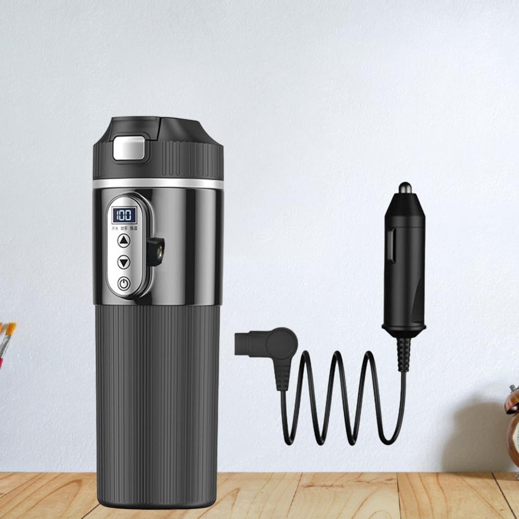 Taza Eléctrica de Viaje con Calefacción, Botella Aislante, Taza Térmica Fabricada en Acero Inoxidable 304 para Calentar Té Y Agua, Negro, Individual