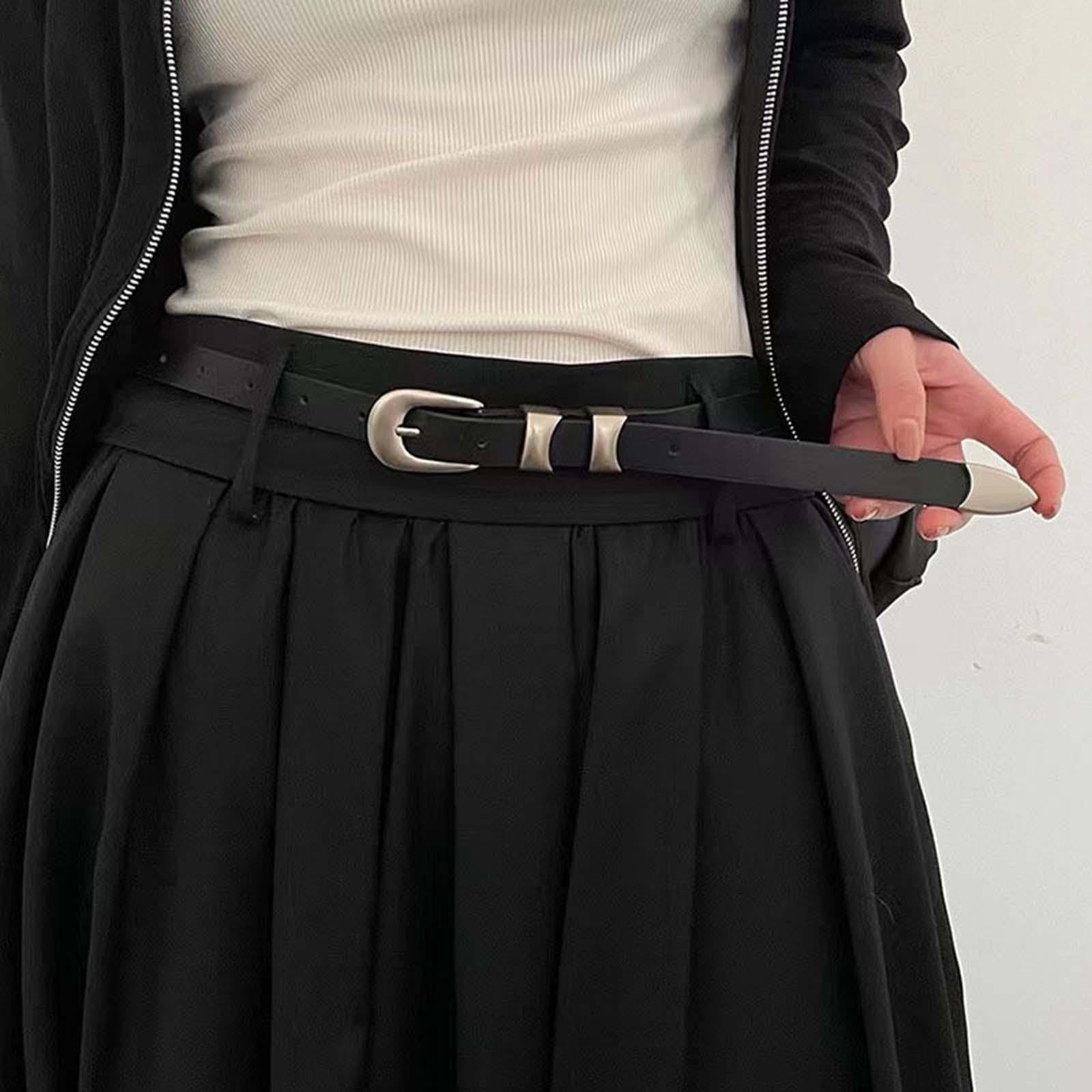 GAH Women's PU Leather Belt, Black, Width 1.8cm Length 103cm, Classic Design with Metal End Covers, Party Waistband for Ladies-image-20
