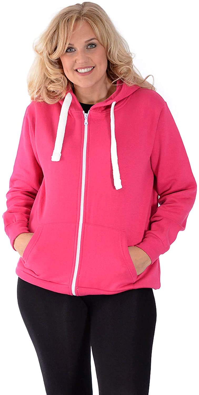 Womens Plus Size Hoodies Ladies Plain Sweat Top Drawstrings Hooded Soft (Cerise, 26-28)