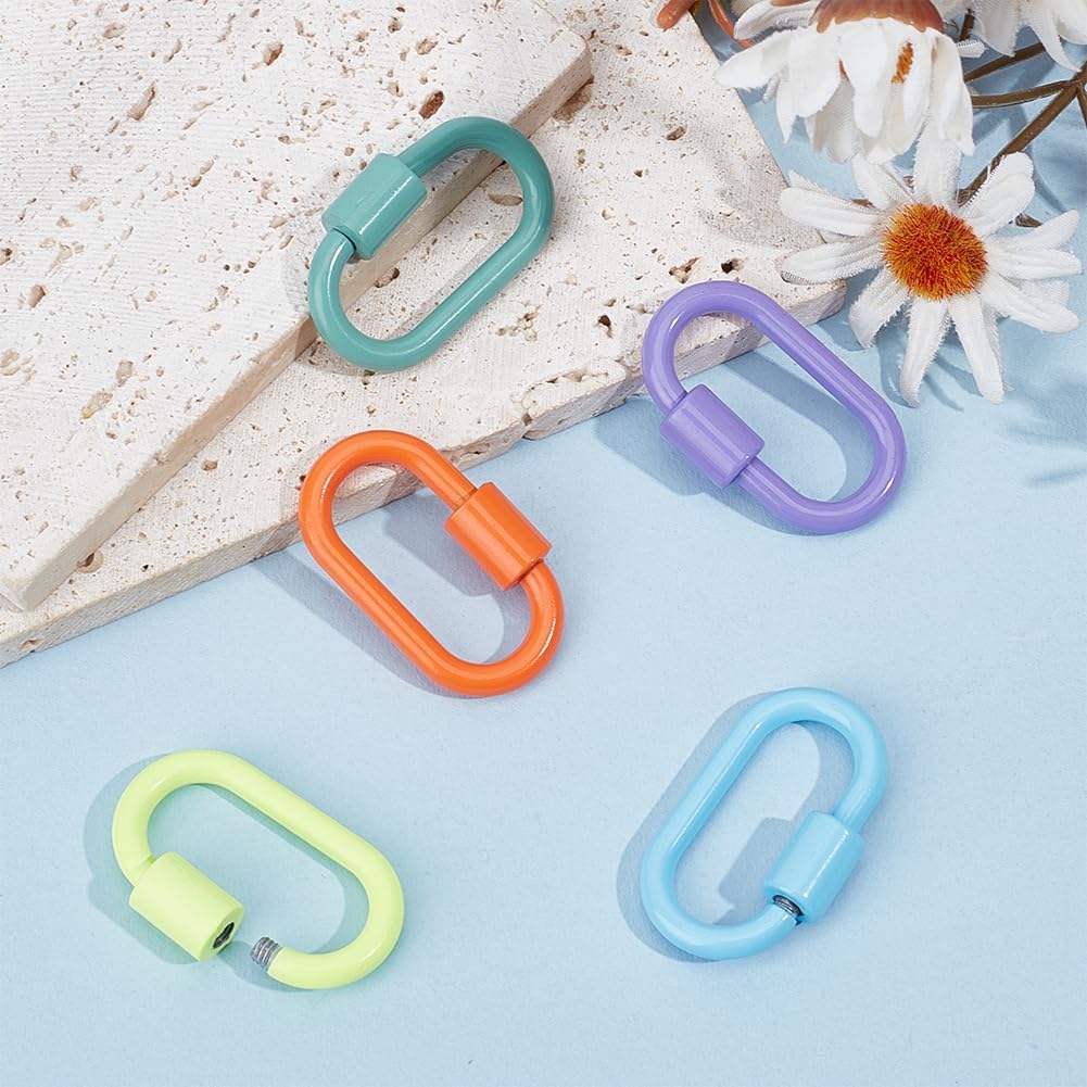 5Pcs Enamel Carabiner Lock Screw Carabiner Clip Hook Buckle Screw Locking Keychain 5 Colors Oval Keyring Holder Clasp for Handbag Climb Keychains Necklace Bracelets DIY Accessories - Image 4