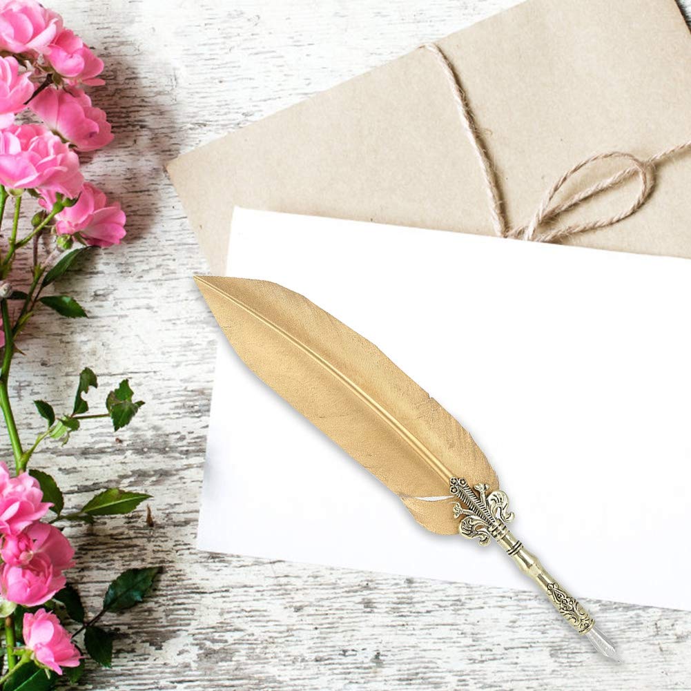 Stift-Set, elegantes Schreibgerät im Vintage-Stil mit 5 austauschbaren Spitzen für Kalligraphie, Zeichnen, Schreiben von Buchstaben, Gold, Silber, Nylon, Metall, 1,0 mm, 464 g, (Cut gold)