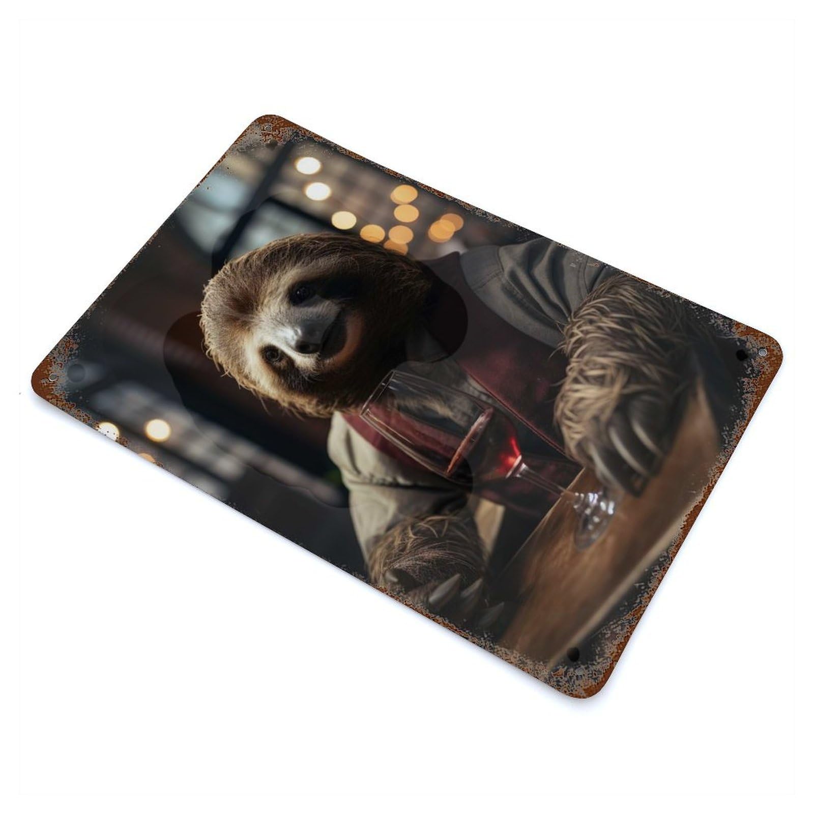 Garage Style Wine Sloth Vintage Rust Metal Sign 11.8"x7.9", Rustic Home Decor for Bar And Workshop