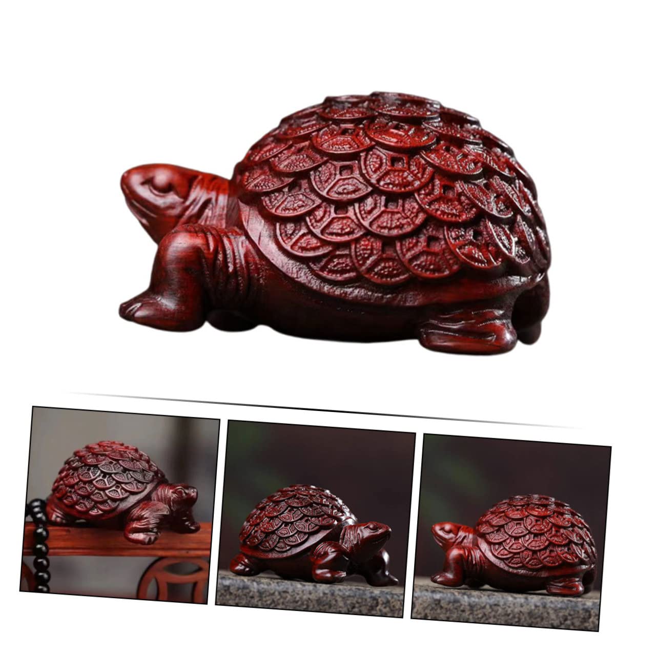 木の彫り物　亀 Amazon.co.jp: GARVALON 木製亀の像 ローズウッド彫刻 金貨飾り 木彫り